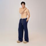  Quần Vải Nỉ Suông Thêu Logo Unisex - Xanh dương 