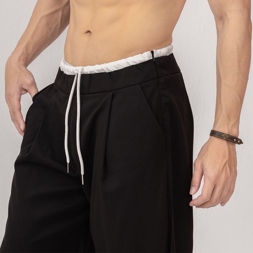  Quần Vải Tây Ống Rộng Unisex - Đen 