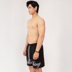 Quần Short Vải Dù Logo Thêu Unisex - Đen