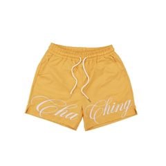 Quần Short Vải Dù Logo Thêu Unisex - Vàng