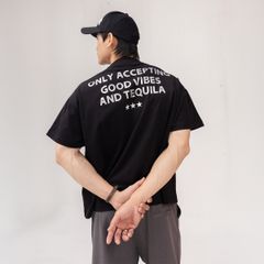 Áo Thun Unisex Form Boxy In Nhũ - Đen