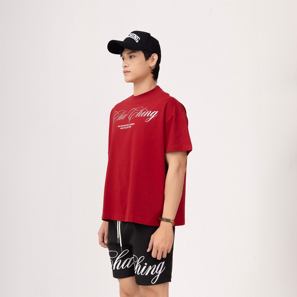 Áo Thun Unisex Form Boxy In Nhũ - Đỏ