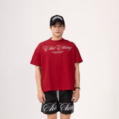 Áo Thun Unisex Form Boxy In Nhũ - Đỏ