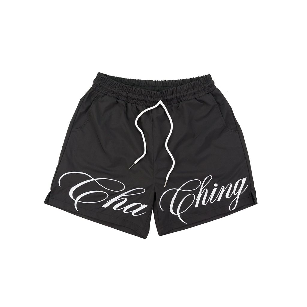 Quần Short Vải Dù Logo Thêu Unisex - Đen