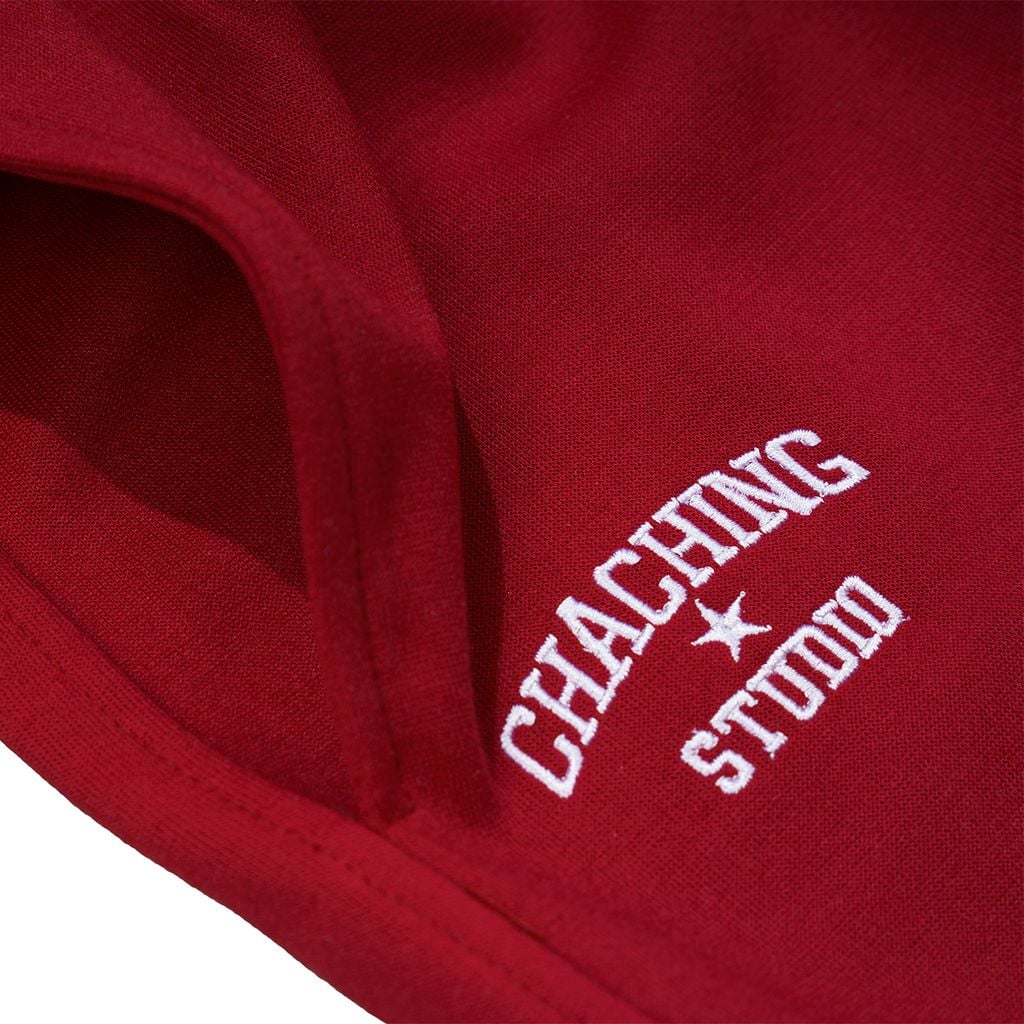 QUẦN SHORT NỈ THÊU LOGO - ĐỎ RƯỢU