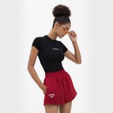  QUẦN SHORT NỈ THÊU LOGO - ĐỎ RƯỢU 