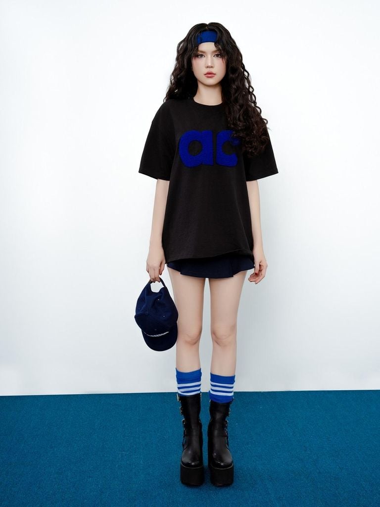 Áo AC Bông Xù Boxy Unisex - Trắng Chữ Đỏ