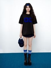 Áo AC Bông Xù Boxy Unisex - Đen Chữ Xanh