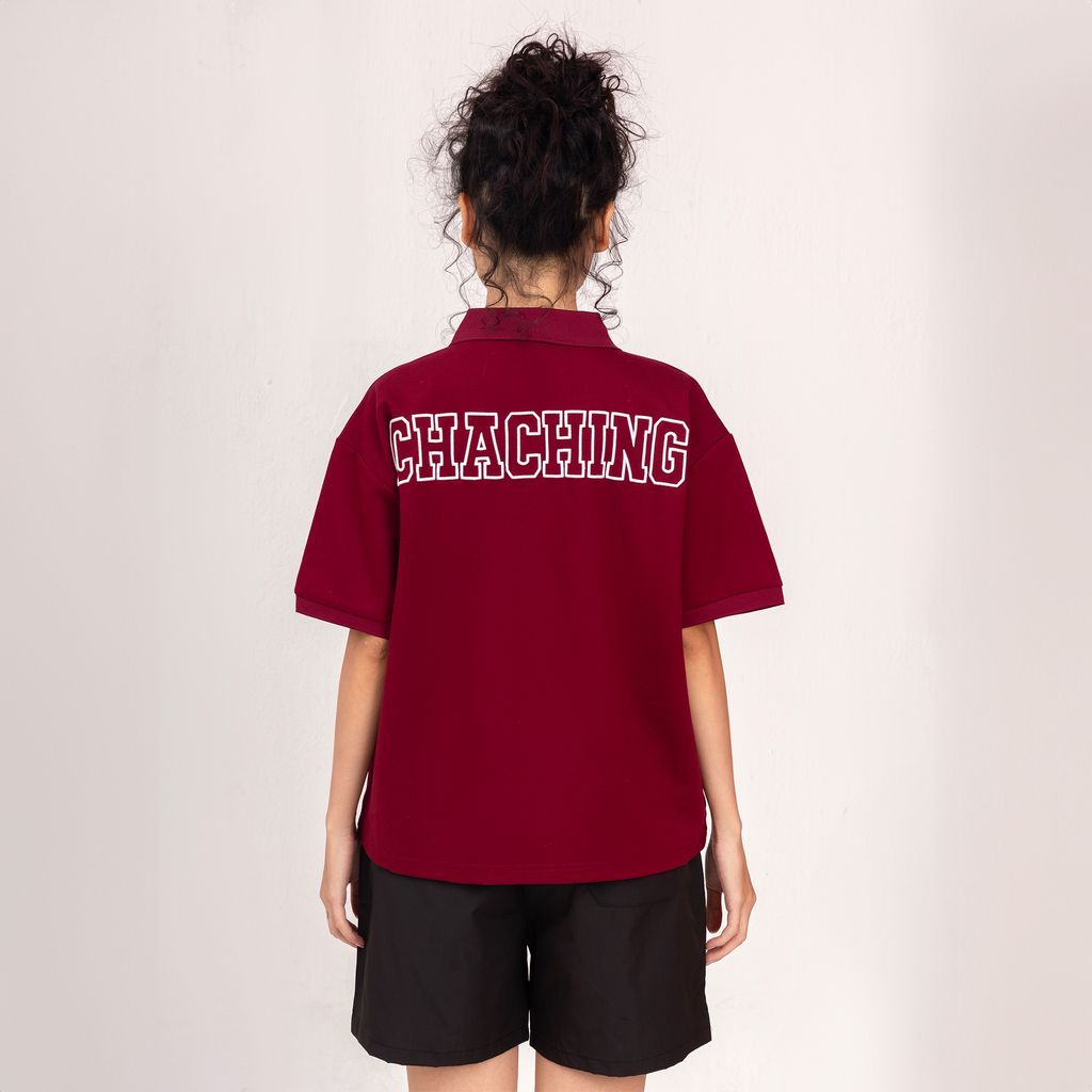 Áo Polo Form Boxy Logo Thêu Unisex - Đỏ