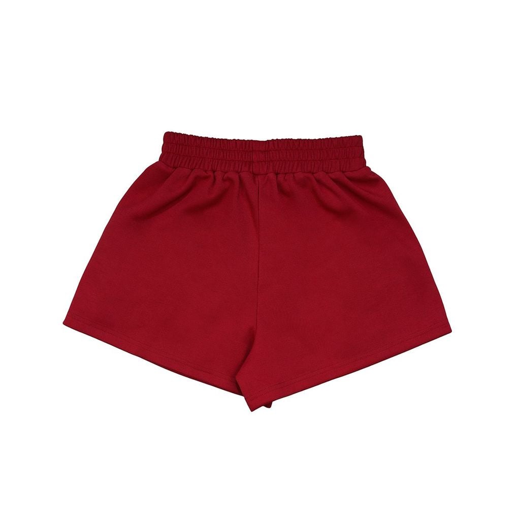 QUẦN SHORT NỈ THÊU LOGO - ĐỎ RƯỢU