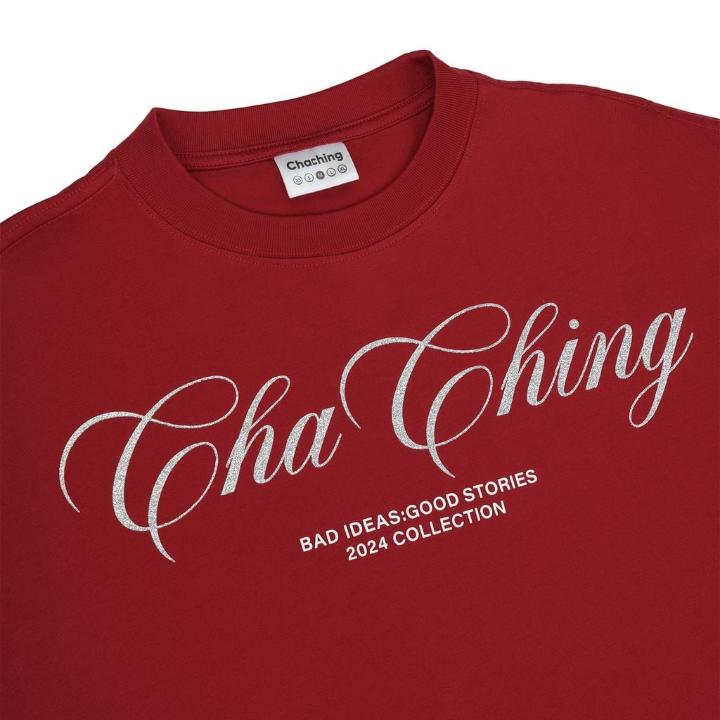 Áo Thun Unisex Form Boxy In Nhũ - Đỏ