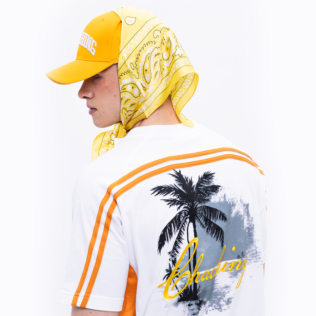  CHACHING PALM TREE T-SHIRT – WHITE & YELLOW 