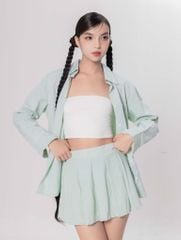 Set Sơmi Và Chân Váy Xếp Ly - Xanh Lá
