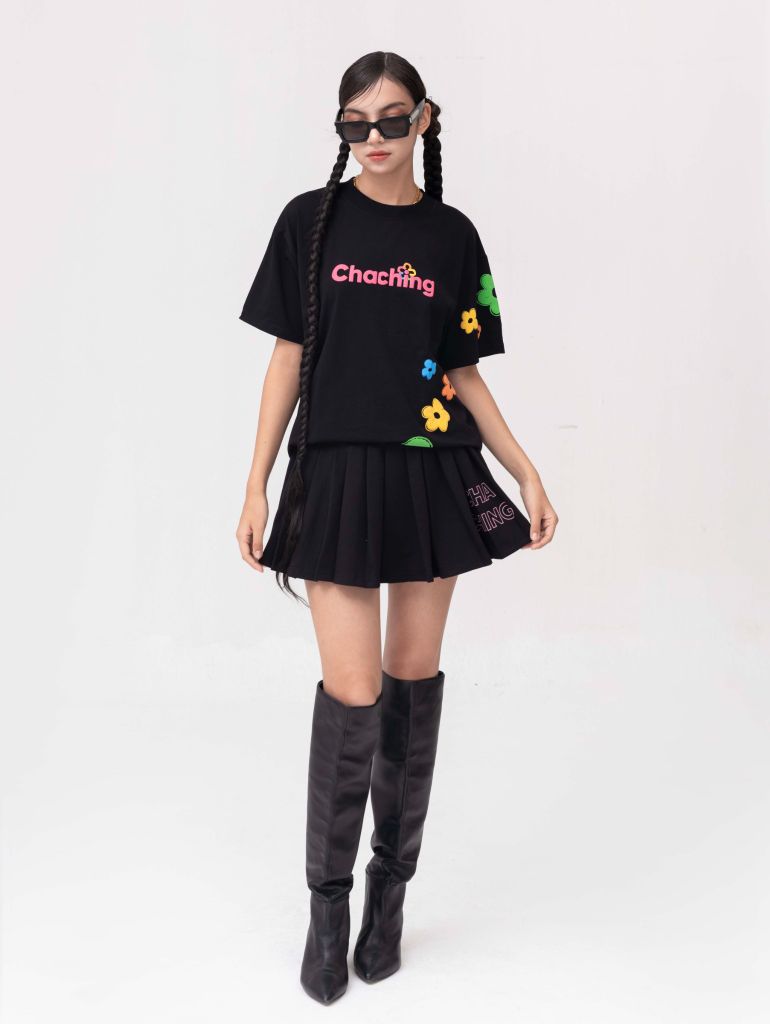 Chân Váy Xếp Ly Dáng Xoè Ngắn - Đen