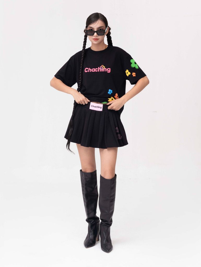 Chân Váy Xếp Ly Dáng Xoè Ngắn - Đen