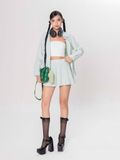  Set Sơmi Và Chân Váy Xếp Ly - Xanh Lá 