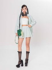 Set Sơmi Và Chân Váy Xếp Ly - Xanh Lá