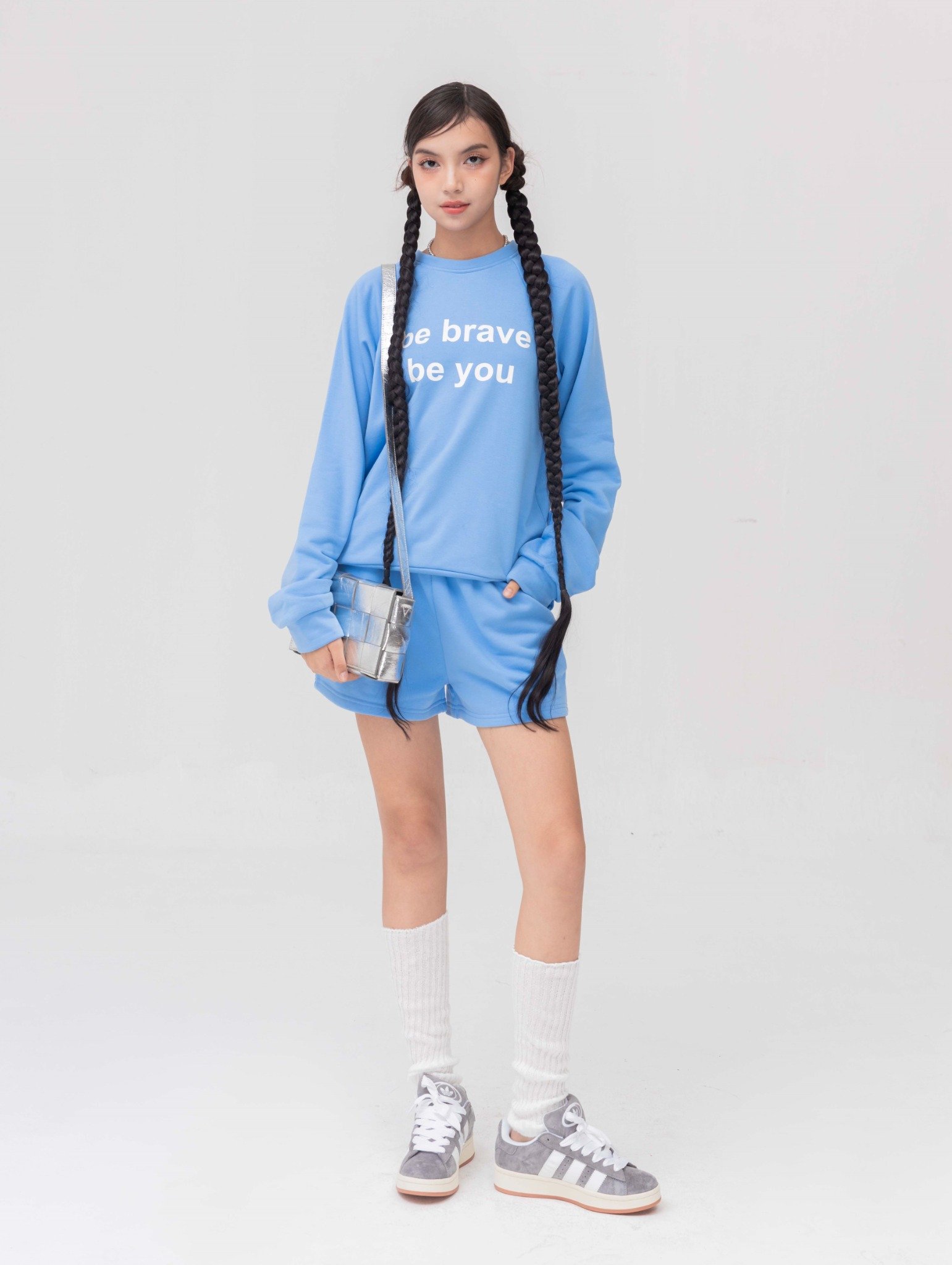  Set Đồ Nỉ Dài Tay và Quần Short - Xanh 