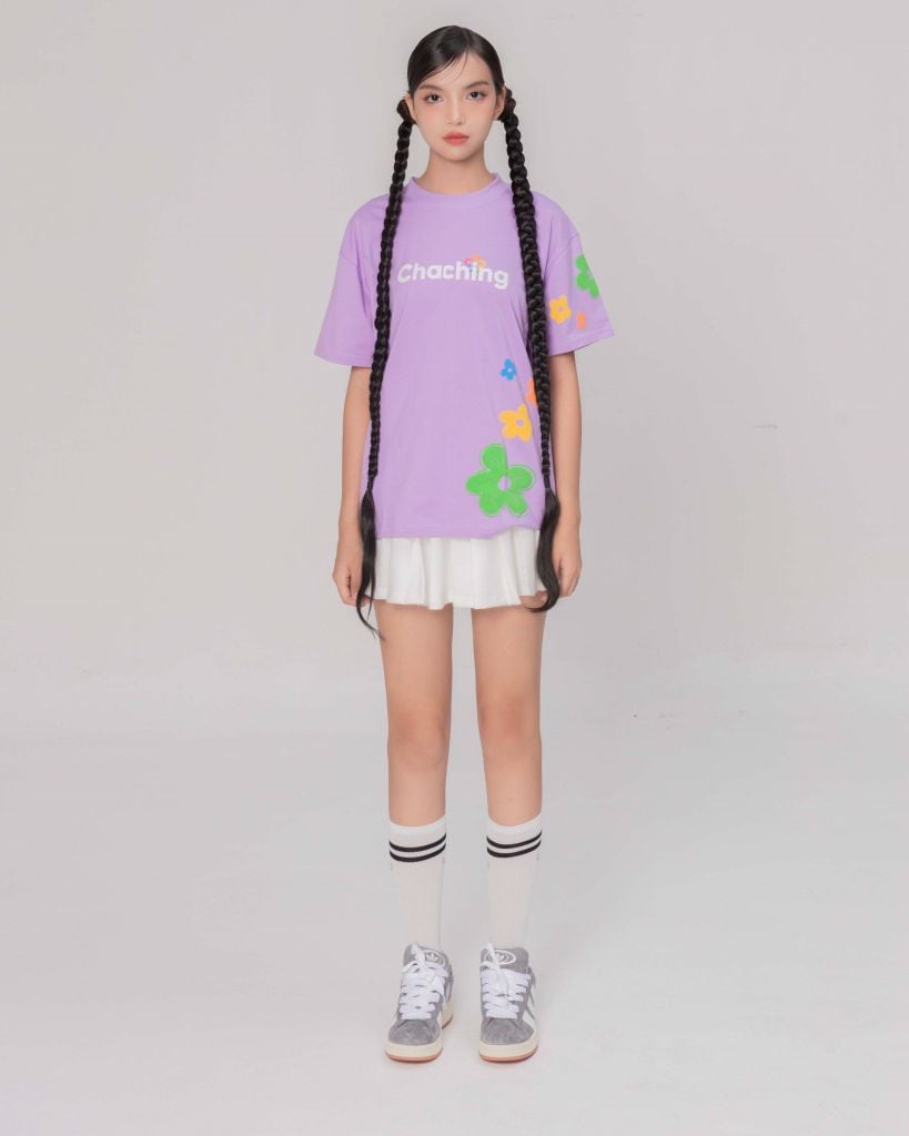 Áo Thun Hoạ Tiết Hoa - Tím