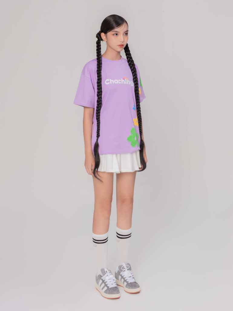 Áo Thun Hoạ Tiết Hoa - Tím