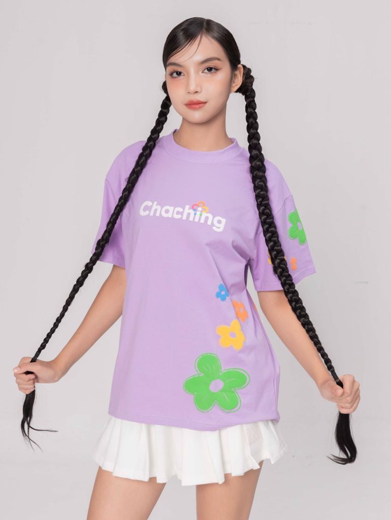 Áo Thun Hoạ Tiết Hoa - Tím