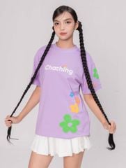 Áo Thun Hoạ Tiết Hoa - Tím