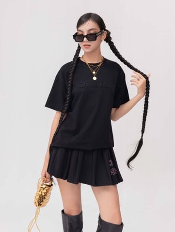 Áo Thun Hoạ Tiết Chữ Dập Nổi - Đen