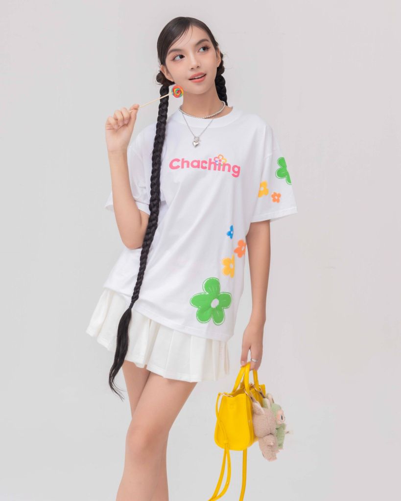 Áo Thun Hoạ Tiết Hoa - Trắng