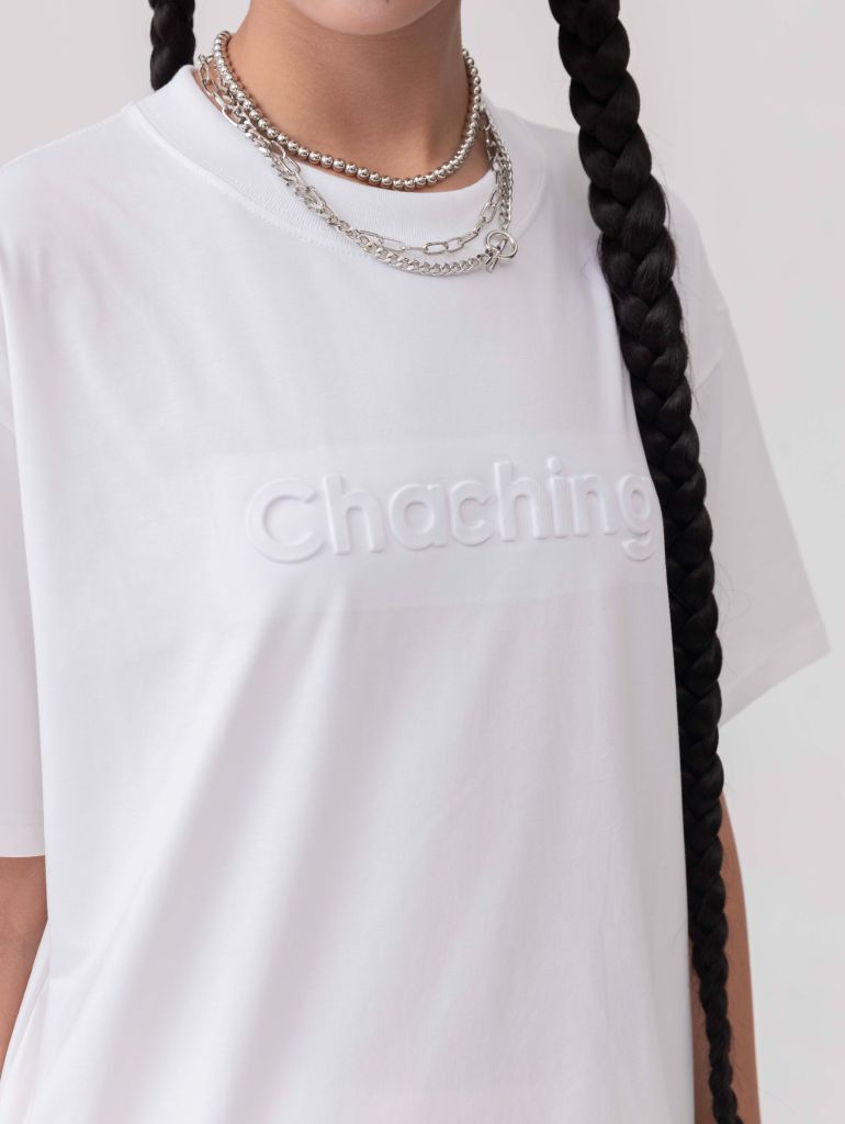 Áo Thun Hoạ Tiết Chữ Dập Nổi - Trắng