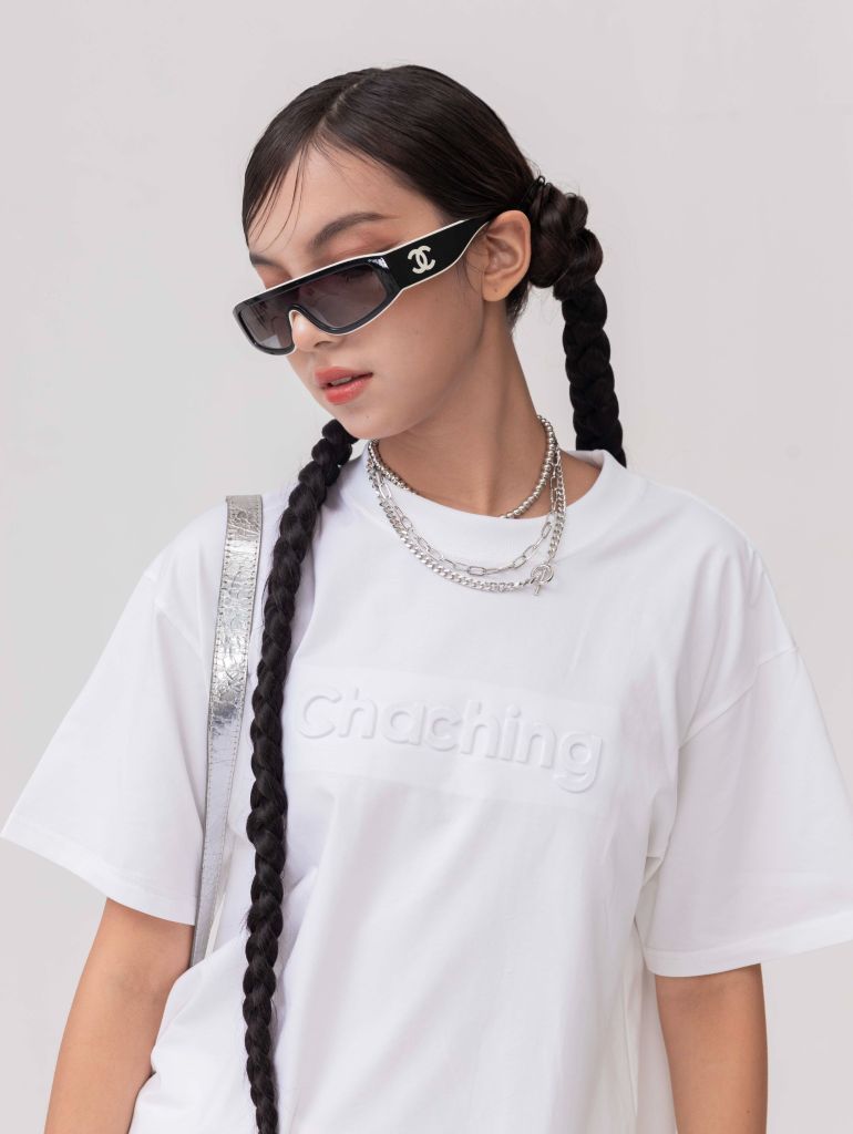 Áo Thun Hoạ Tiết Chữ Dập Nổi - Trắng