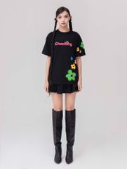 Áo Thun Hoạ Tiết Hoa - Đen