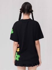 Áo Thun Hoạ Tiết Hoa - Đen