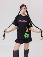 Áo Thun Hoạ Tiết Hoa - Đen