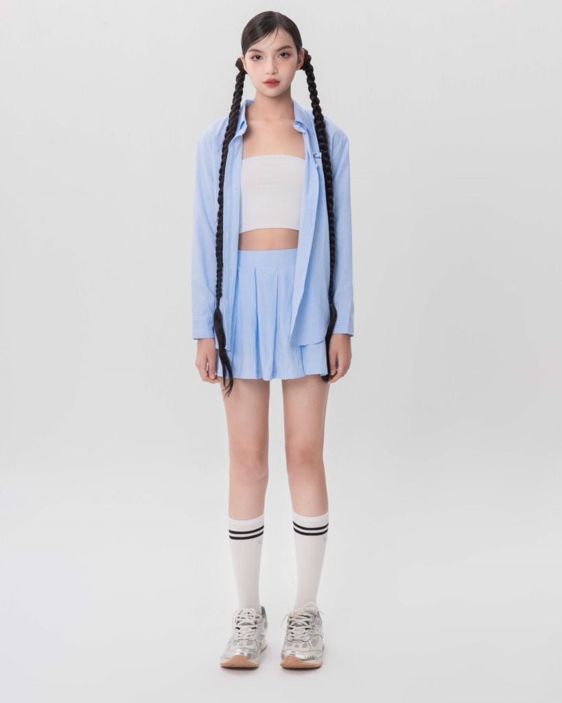 Set Sơmi Và Chân Váy Xếp Ly - Xanh dương