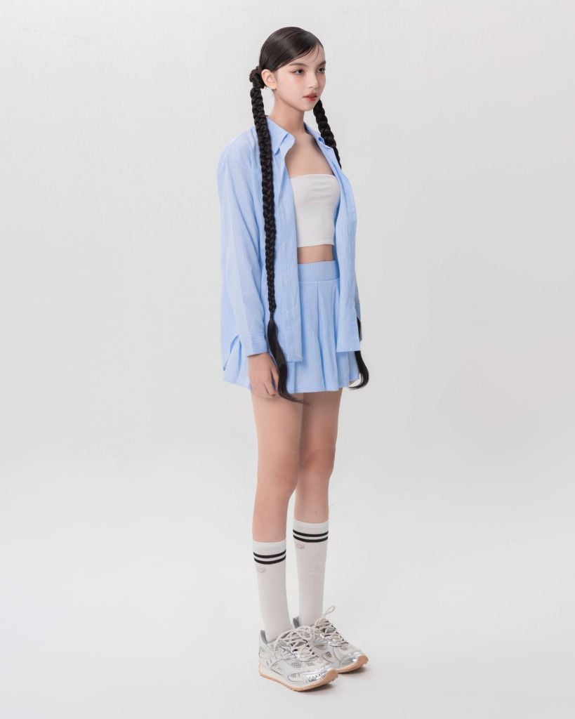 Set Sơmi Và Chân Váy Xếp Ly - Xanh dương