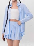 Set Sơmi Và Chân Váy Xếp Ly - Xanh dương 