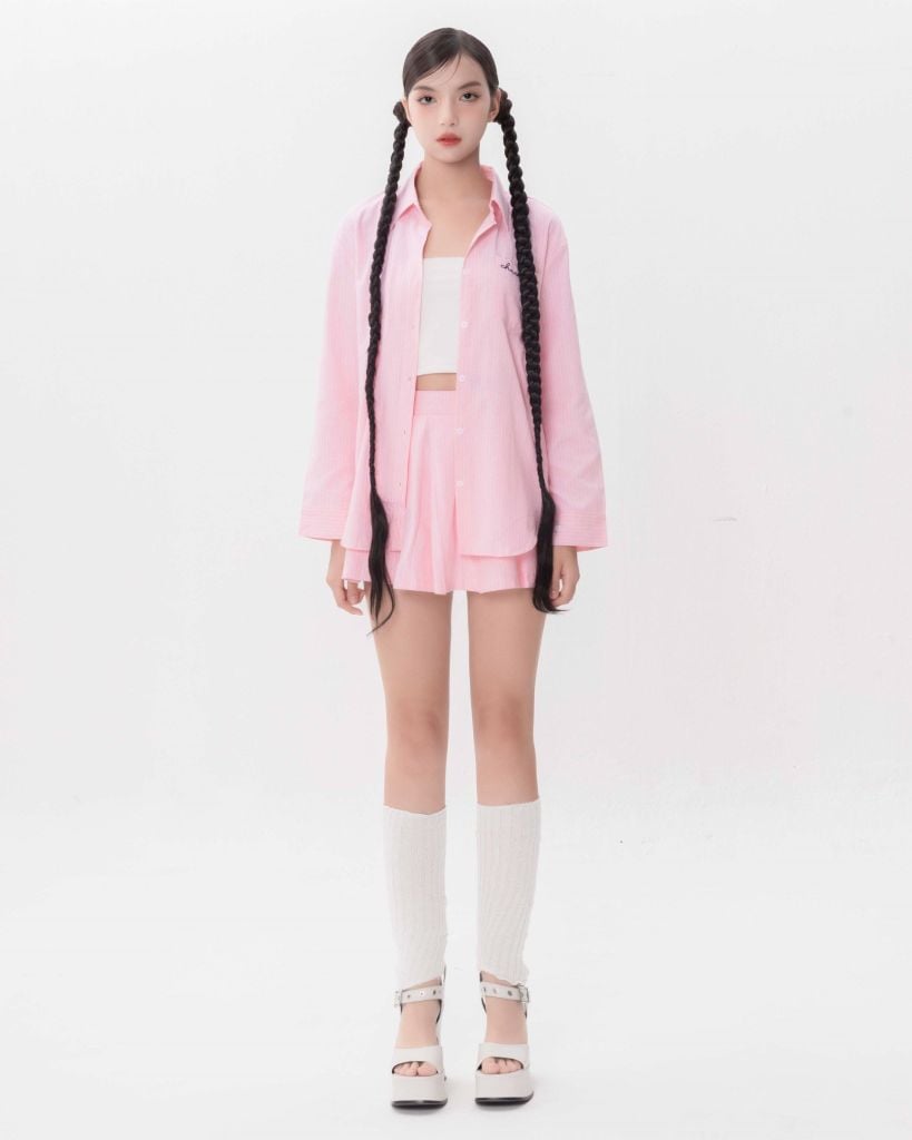 Set Sơmi Và Chân Váy Xếp Ly - Hồng