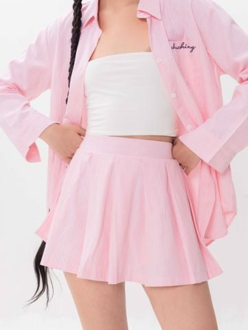 Set Sơmi Và Chân Váy Xếp Ly - Hồng