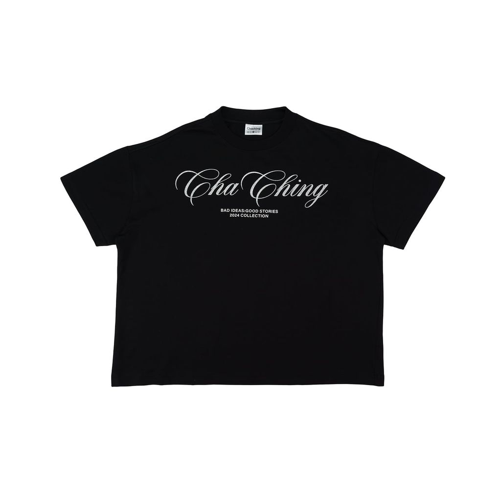 Áo Thun Unisex Form Boxy In Nhũ - Đen