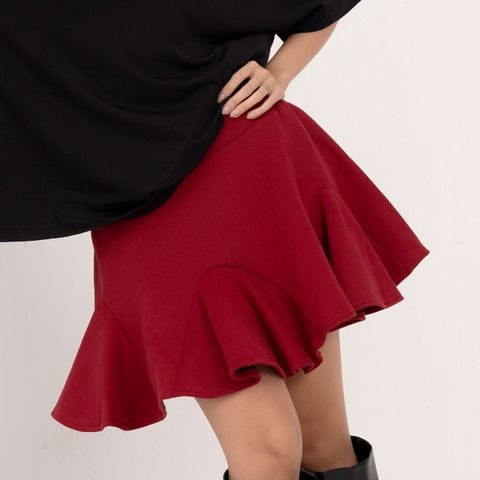 Chân Váy Dáng Xòe Nỉ Bông - Đỏ rượu