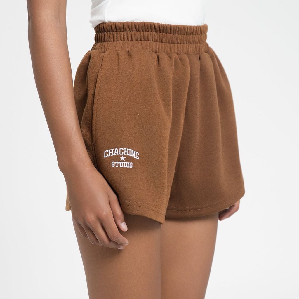 QUẦN SHORT NỈ THÊU LOGO - CAFE