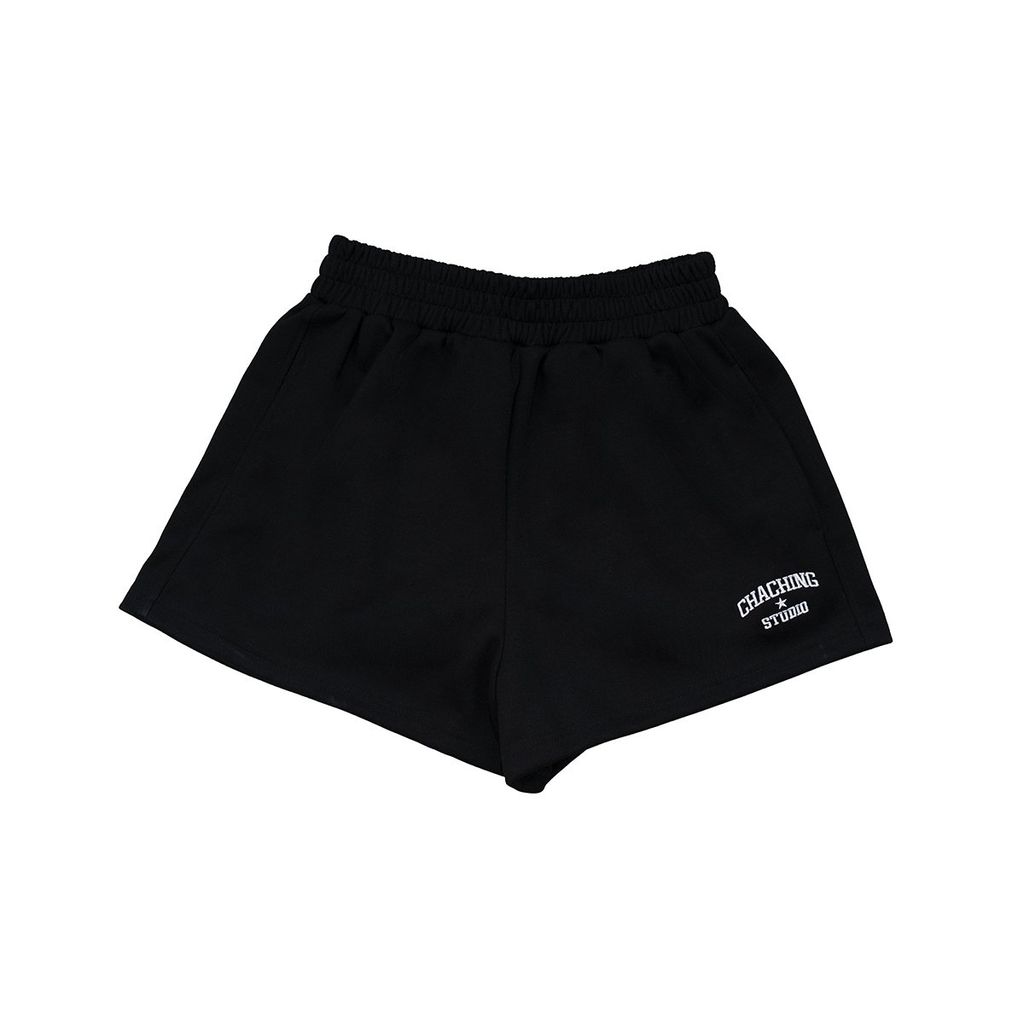 QUẦN SHORT NỈ THÊU LOGO - ĐEN