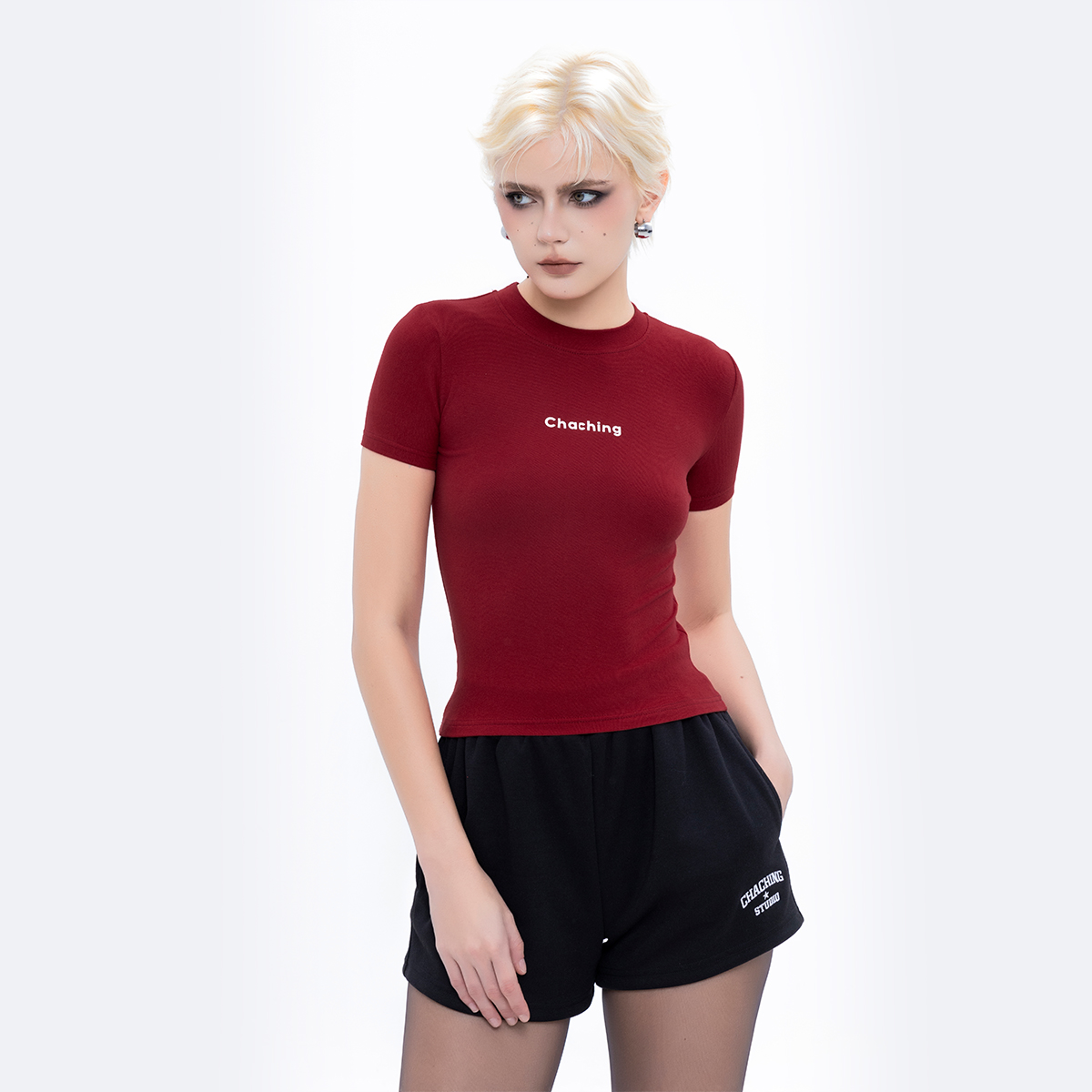  CHACHING BASIC BABY TEE – BURGUNDY RED 