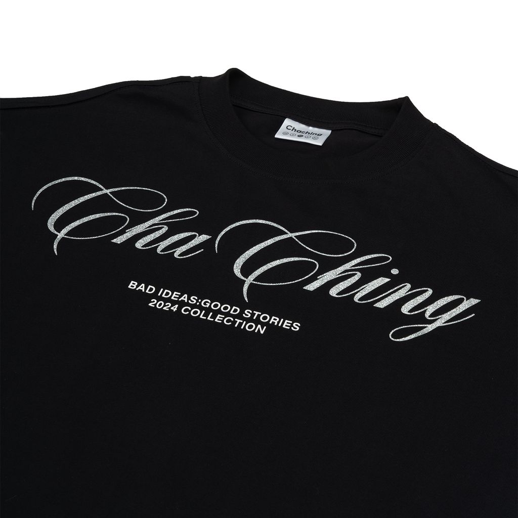 Áo Thun Unisex Form Boxy In Nhũ - Đen