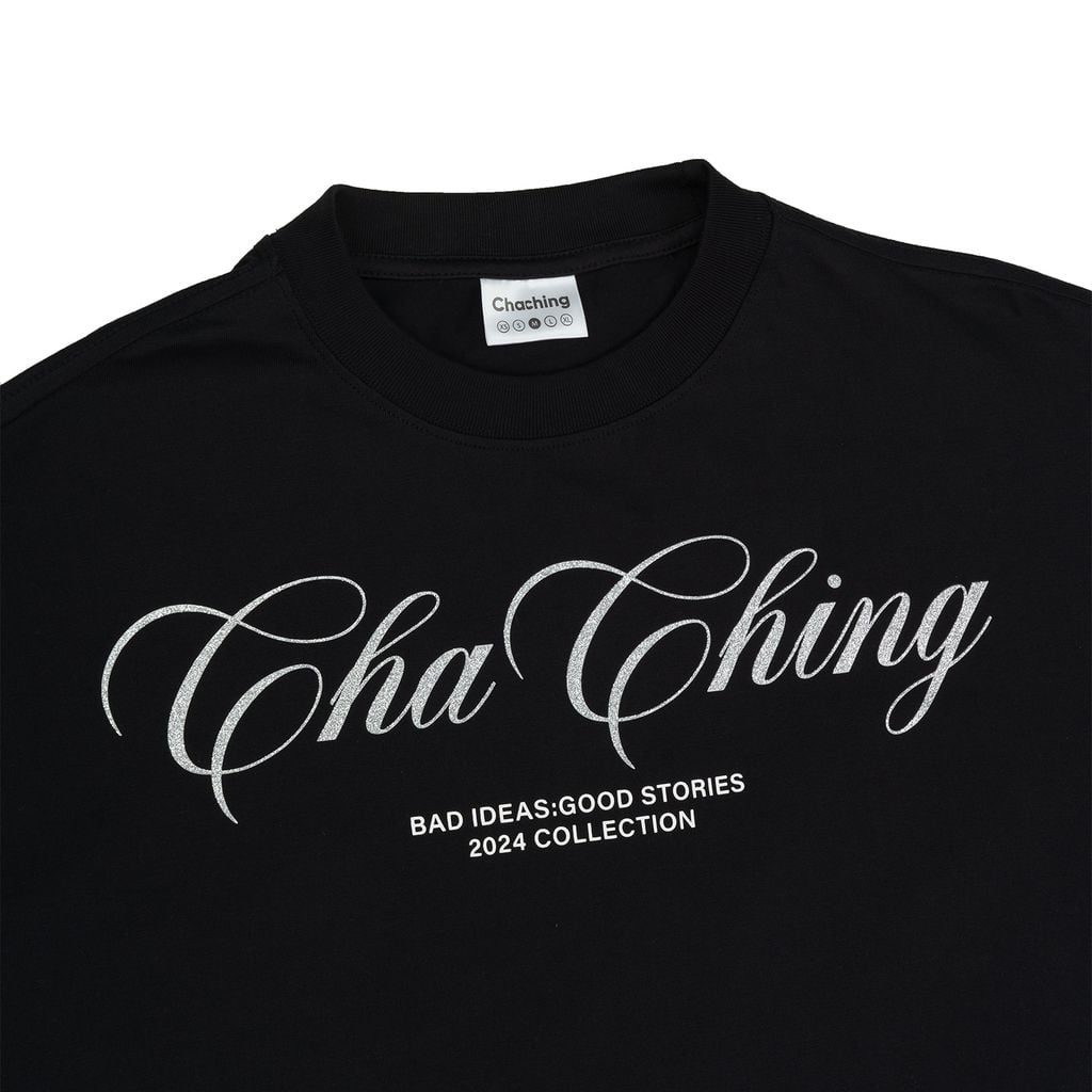 Áo Thun Unisex Form Boxy In Nhũ - Đen