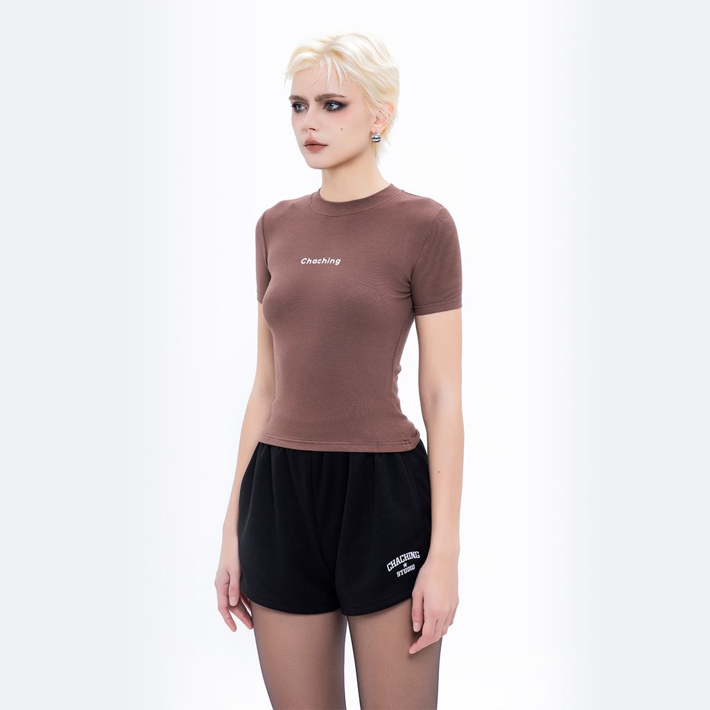 QUẦN SHORT NỈ THÊU LOGO - ĐEN