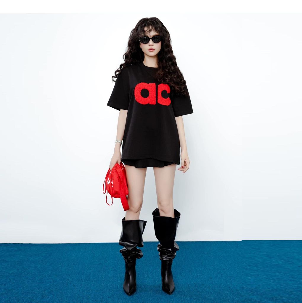 Áo AC Bông Xù Boxy Unisex - Đỏ Chữ Be