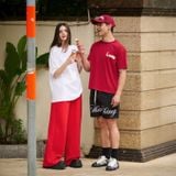  Quần Vải Nỉ Suông Thêu Logo Unisex - Đỏ 