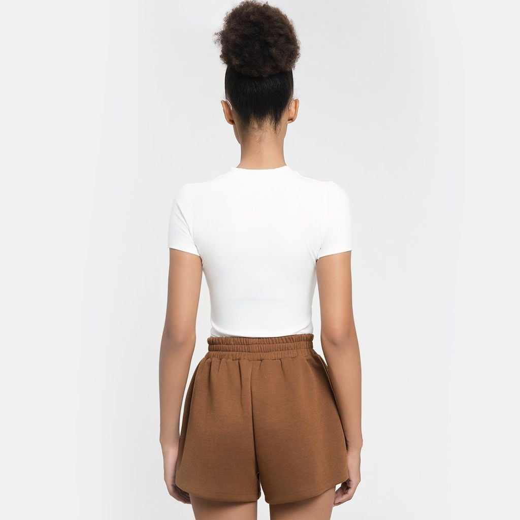 QUẦN SHORT NỈ THÊU LOGO - CAFE