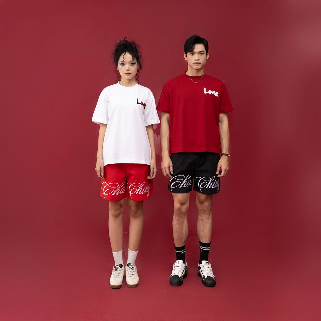 Áo Thun Couple Họa Tiết Lover Bông Xù - Đỏ đô